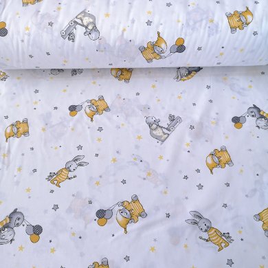 Uyku Arkadaşı Tavşan Ve Fil Poplin Kumaş Sarı