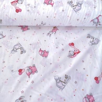 Uyku Arkadaşı Tavşan Ve Fil Poplin Kumaş Pembe