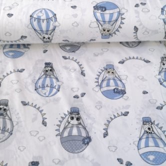 Uçan Balon Ve Kuşlar Poplin Kumaş Mavi