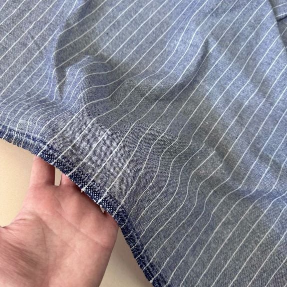 Renkli Zeminli Çizgili Keten Kumaş İndigo