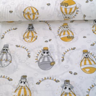 Uçan Balon Ve Kuşlar Poplin Kumaş Sarı