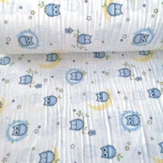 Minik Baykuşlar Pazen Kumaş Mavi