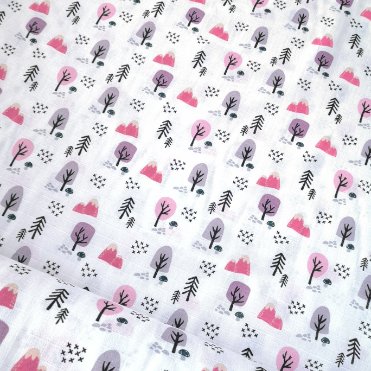 Renkli Minik Ağaçlar Müslin Bezi Pembe