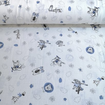 Bisikletli Ayı Ve Pilot Tavşan Müslin Bezi Mavi