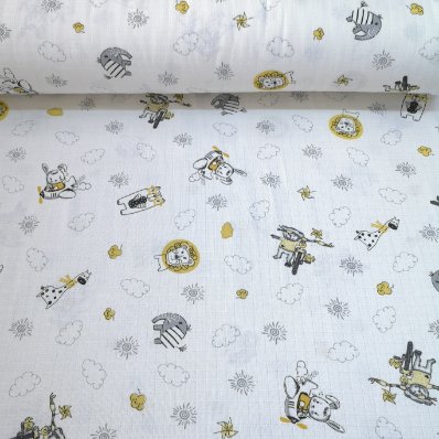 Bisikletli Ayı Ve Pilot Tavşan Müslin Bezi Sarı