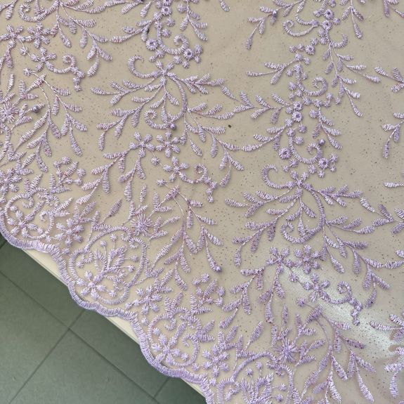 Yaprak Desenli Fransız Dantel Pembe