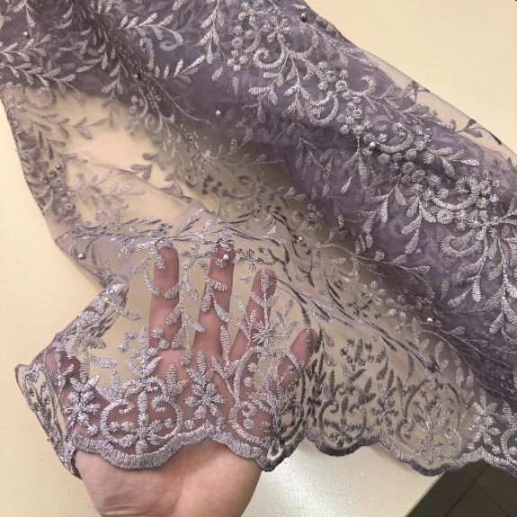 Yaprak Desenli Fransız Dantel Taupe