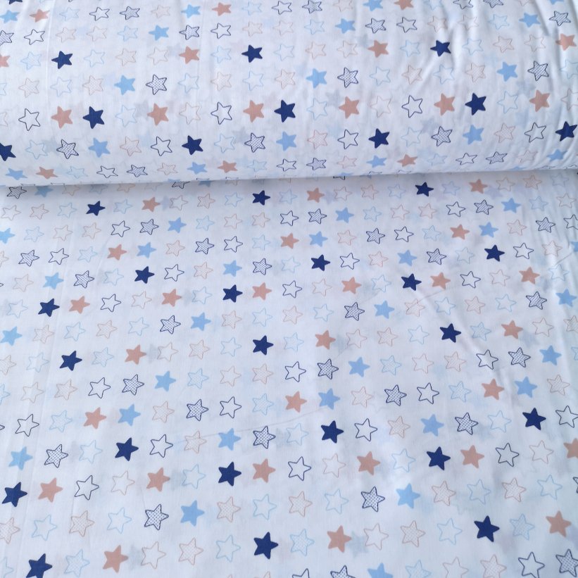 Renkli Minik Yıldızlar Poplin Kumaş Mavi