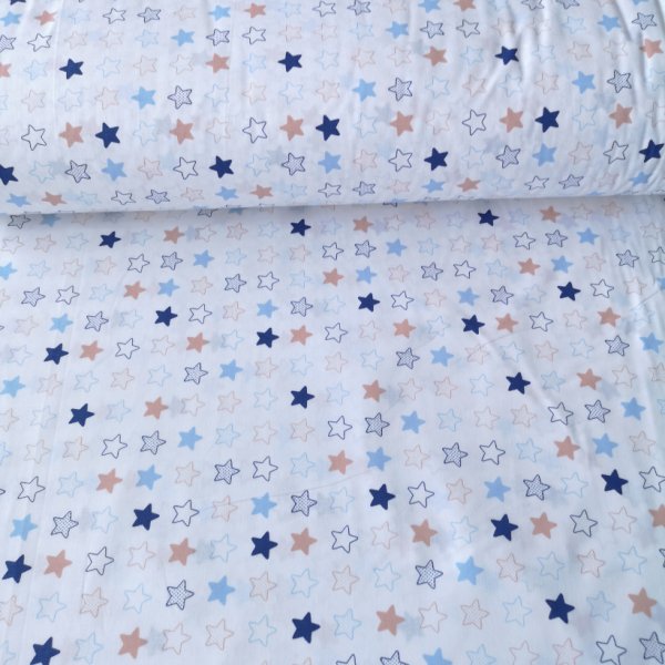 Renkli Minik Yıldızlar Poplin Kumaş Mavi