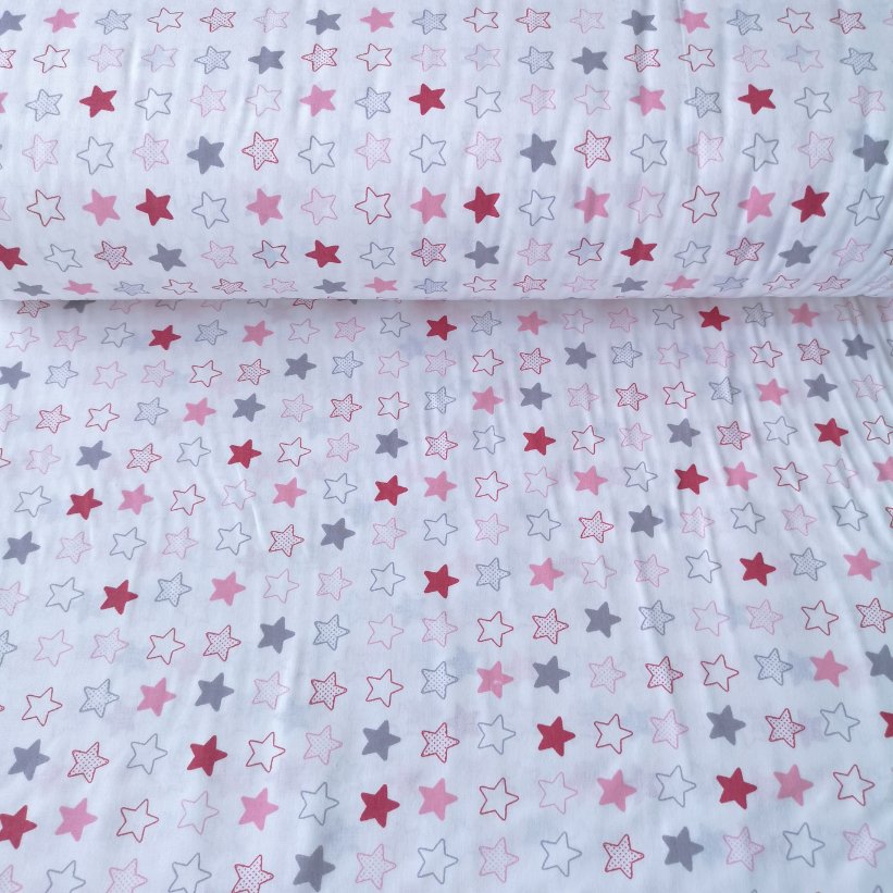 Renkli Minik Yıldızlar Poplin Kumaş Pembe