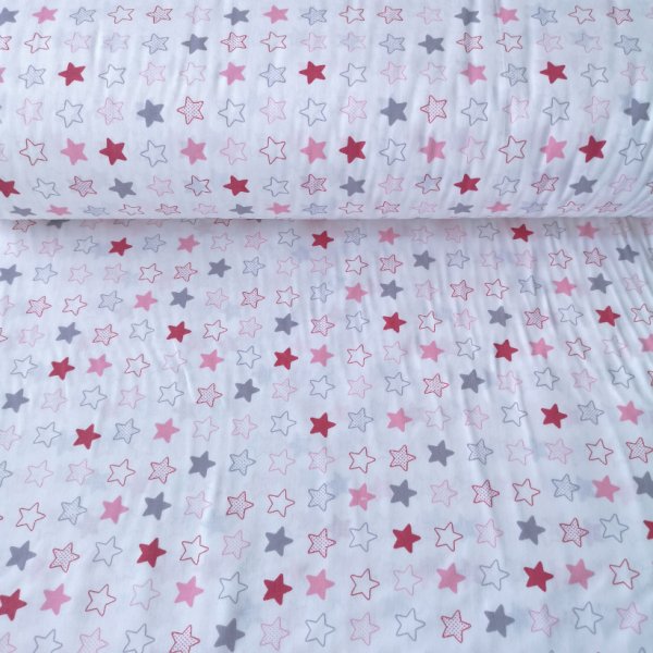 Renkli Minik Yıldızlar Poplin Kumaş Pembe