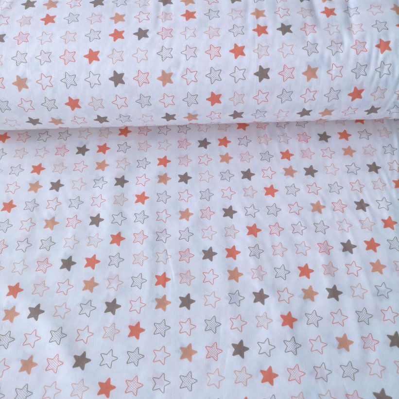 Renkli Minik Yıldızlar Poplin Kumaş Turuncu