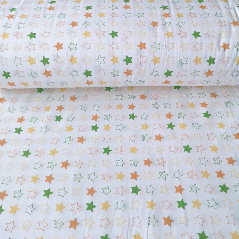 Renkli Minik Yıldızlar Poplin Kumaş Fıstık Yeşili