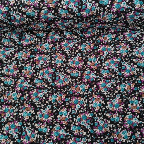 Çiçek Buketi Tek En Viskon Kumaş Mavi