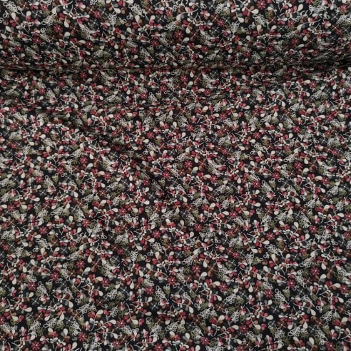 Karışık Çiçekler Ve Yapraklar Tek En Viskon Kumaş Kırmızı