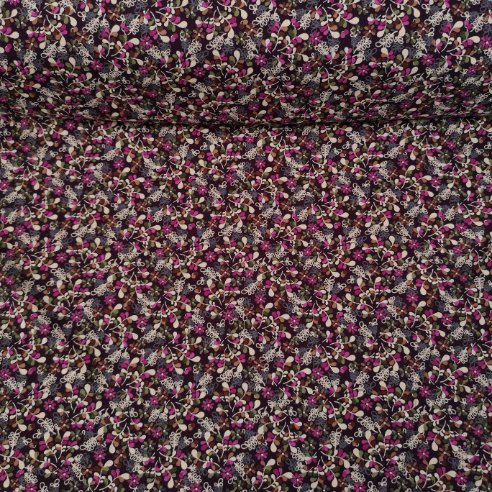 Karışık Çiçekler Ve Yapraklar Tek En Viskon Kumaş Pembe