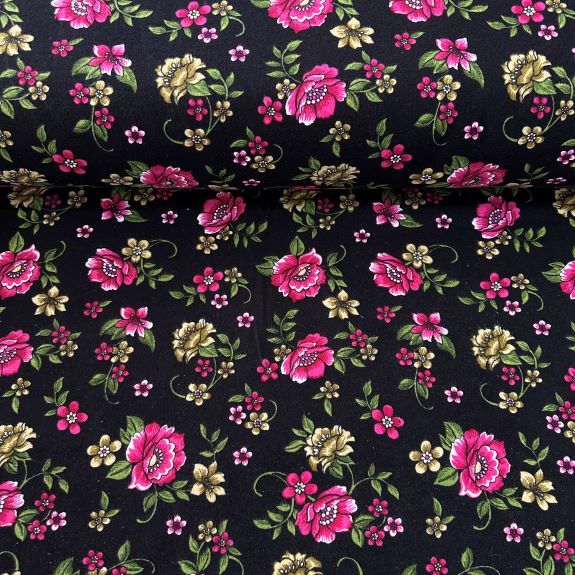 Gül Buketi Divitin-Pazen Kumaş Siyah