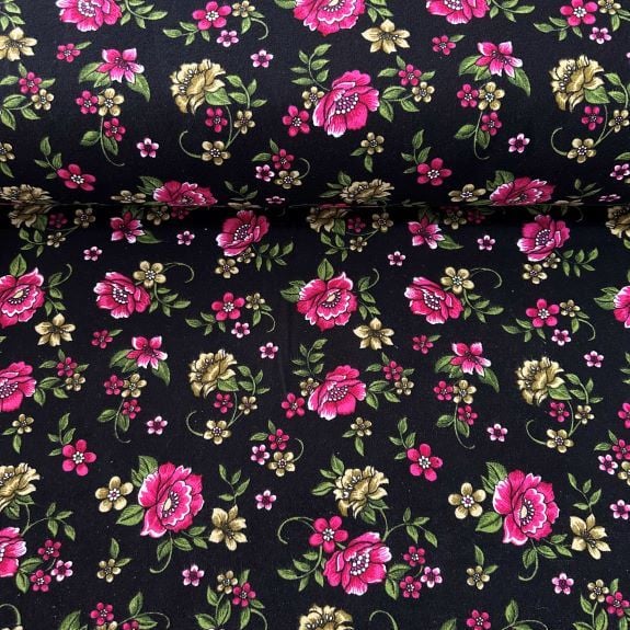 Gül Buketi Divitin-Pazen Kumaş Siyah