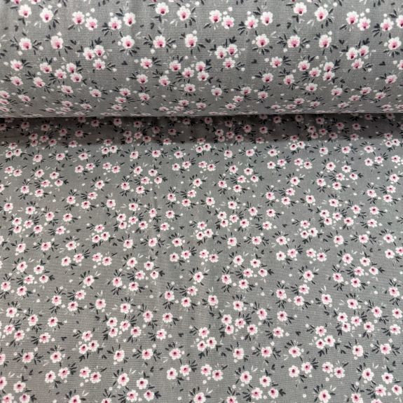 Gri Minik Çiçekli Pazen Kumaş