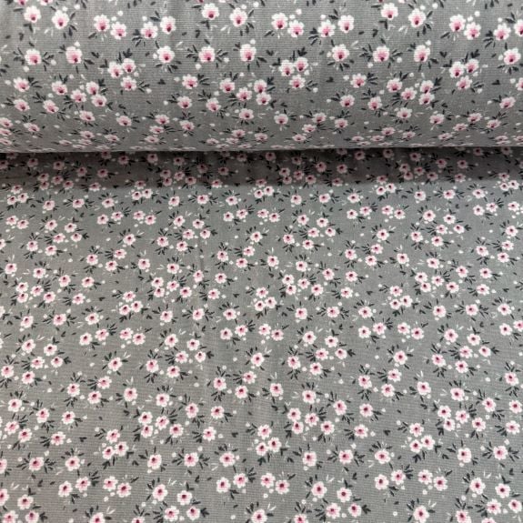 Gri Minik Çiçekli Pazen Kumaş