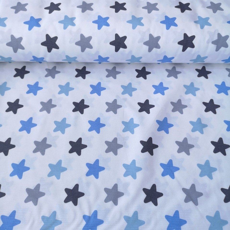 Karışık Renkli Yıldızlar Duck Bezi Mavi