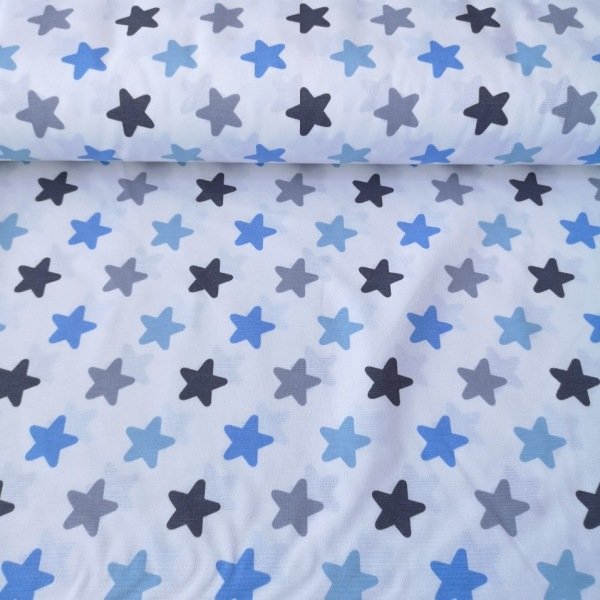 Karışık Renkli Yıldızlar Duck Bezi Mavi