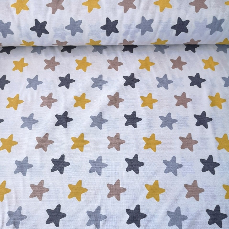 Karışık Renkli Yıldızlar Duck Bezi Sarı