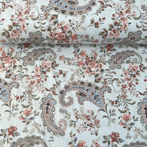 Soft Şal Deseni Poplin Kumaş Mavi