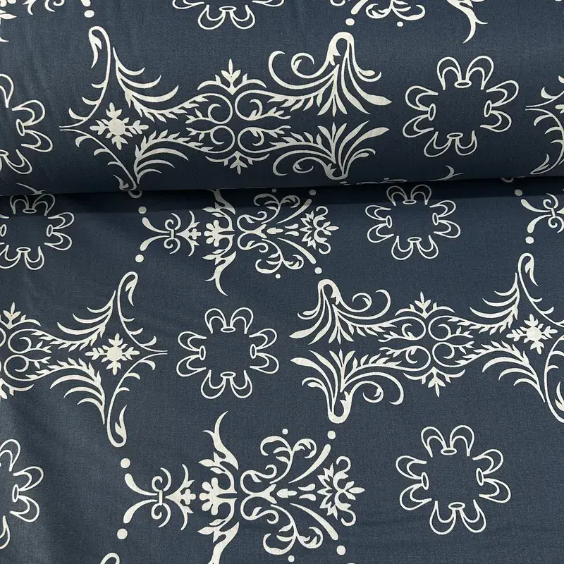 İkat Desen Poplin Kumaş İndigo