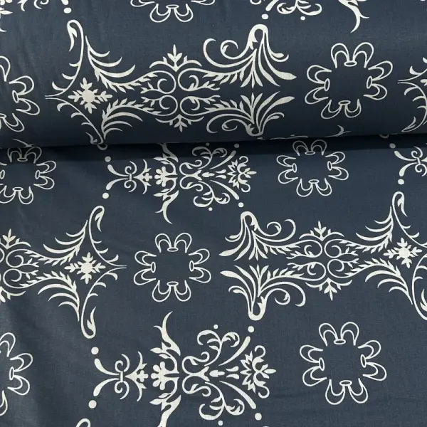 İkat Desen Poplin Kumaş İndigo