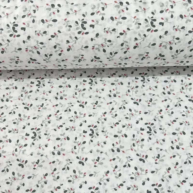 Noktalı Çiçekler Poplin Kumaş Mint