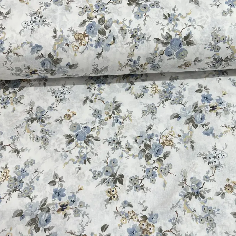 Soft Güllü Poplin Kumaş Mavi