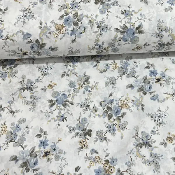 Soft Güllü Poplin Kumaş Mavi