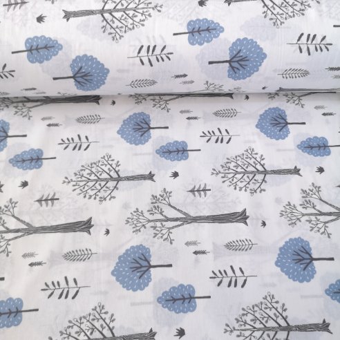 Minik Ağaçlar Poplin Kumaş Mavi