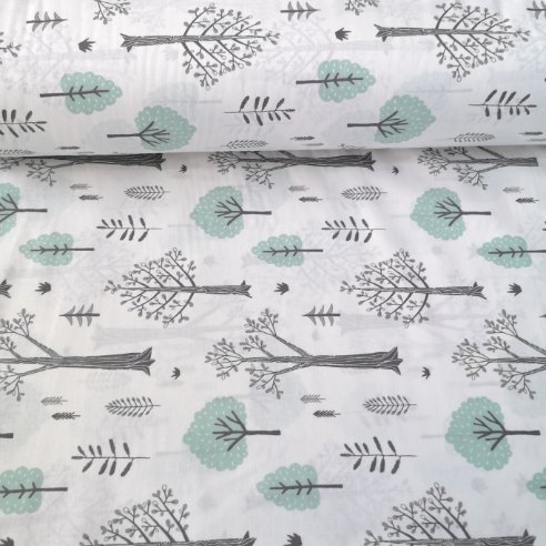 Minik Ağaçlar Poplin Kumaş Mint