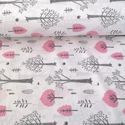 Minik Ağaçlar Poplin Kumaş Pembe