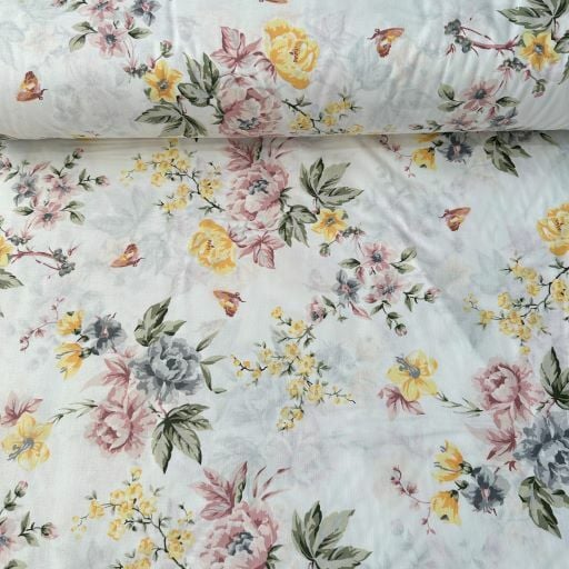 Pastel Güller Poplin Kumaş Sarı
