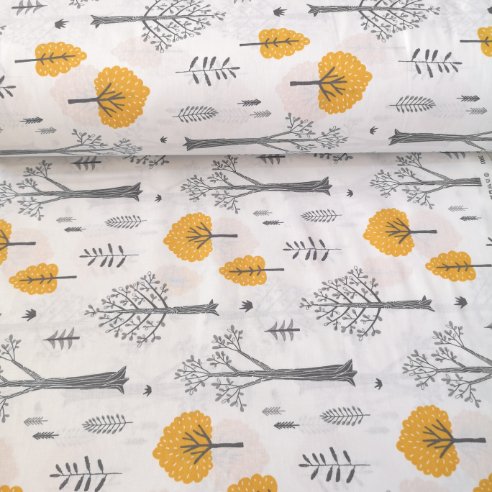 Minik Ağaçlar Poplin Kumaş Sarı