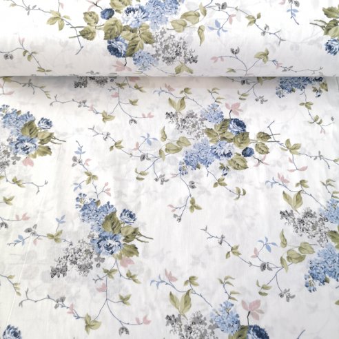 Bahar Gülleri Poplin Kumaş Mavi