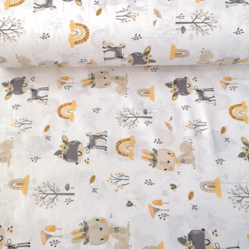 Sevimli Karacalar Poplin Kumaş Gri