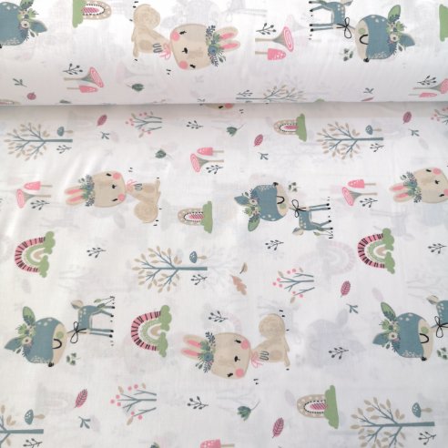 Sevimli Karacalar Poplin Kumaş Mint