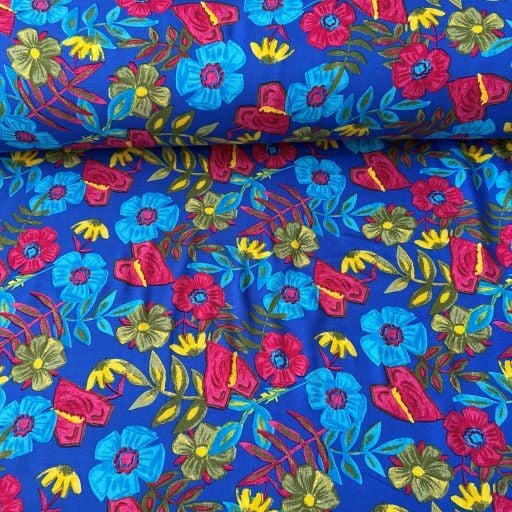 Bahar Çiçekleri Viskon Kumaş Mavi