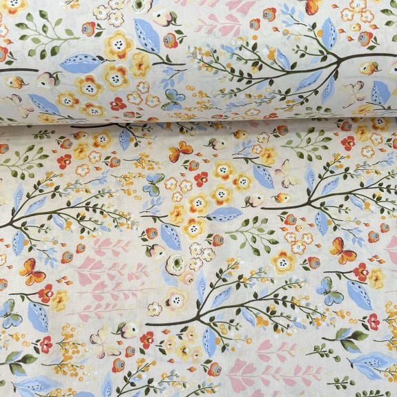 Bahar Neşesi Poplin Kumaş Krem