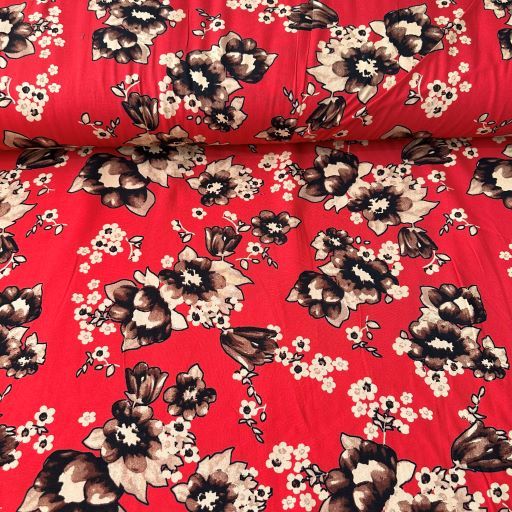 Büyük Güllü Viskon Kumaş Kırmızı