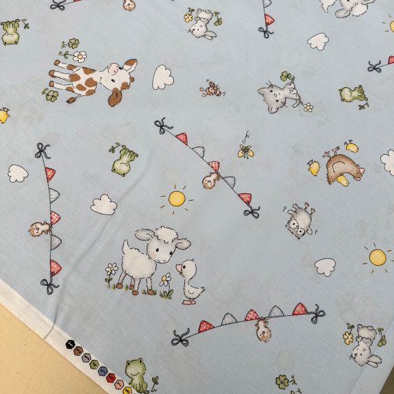 Çiftlik Hayvanları Poplin Kumaş Mavi