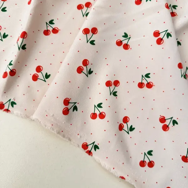 Kirazlı Likralı Poplin Kumaş Bej