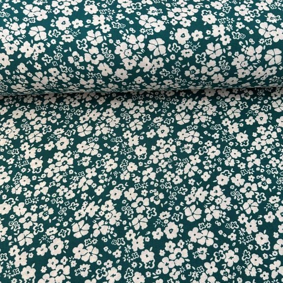 Geometrik Papatyalı Viskon Kumaş Yeşil