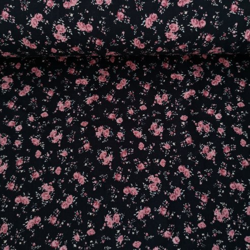 Minik Güller Viskon Kumaş Siyah