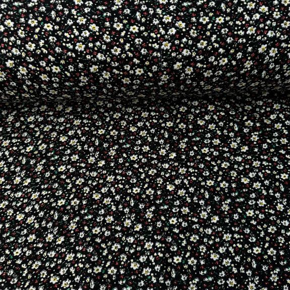 Minik Güller Viskon Kumaş Siyah