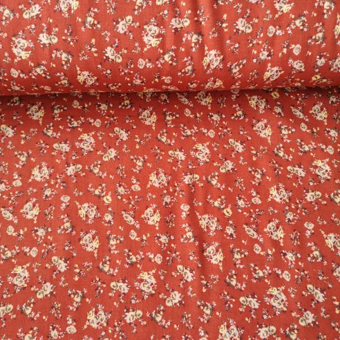 Minik Güller Viskon Kumaş Kiremit